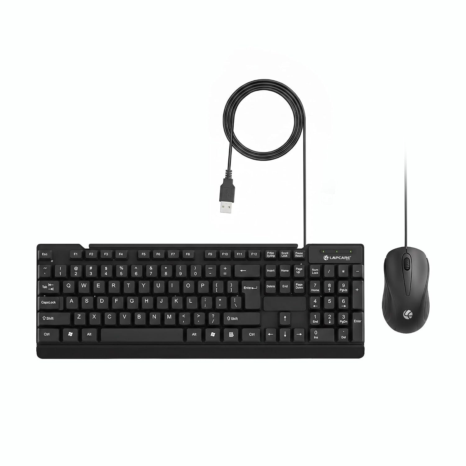 Lapcare E9 Wired Keyboard and Mouse Combo | 104 UV Coated Keys, Spill Resistant | Slim & Ergonomic Design | USB Plug & Play | 1000 DPI Optical Mouse for Home & Office (Black)