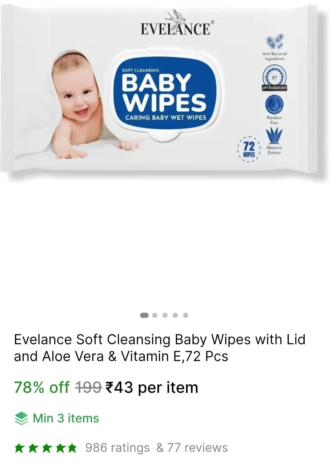 evelance soft cleansing baby wipes lid aloe vera vitamin e 72 pcs