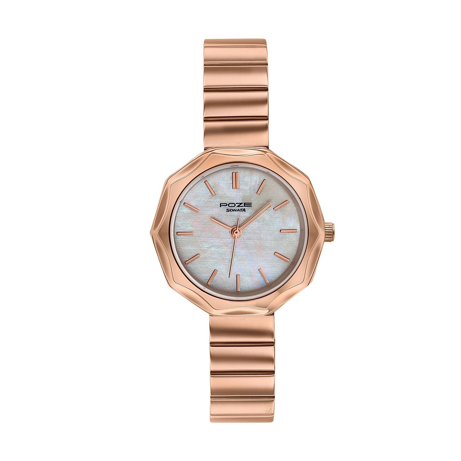 Sonata Poze 9 with Quartz Analog with SS Cut fold Strap Watch for Women