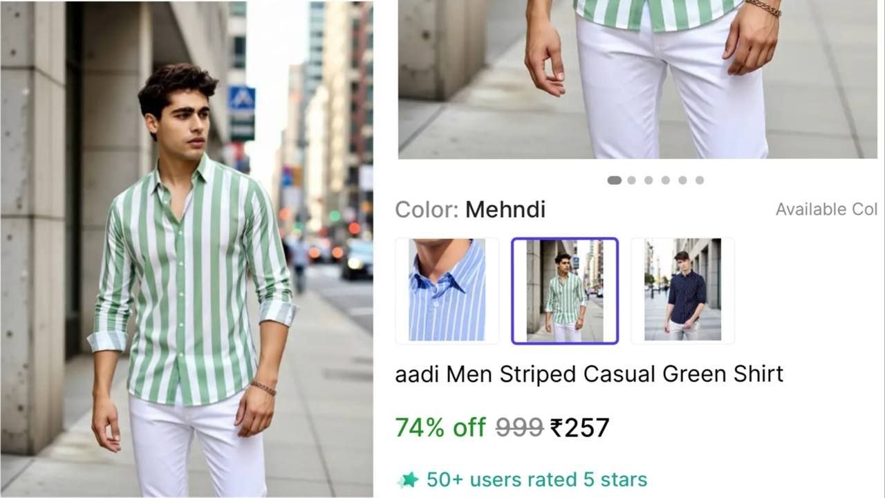 aadi men striped casual green shirt