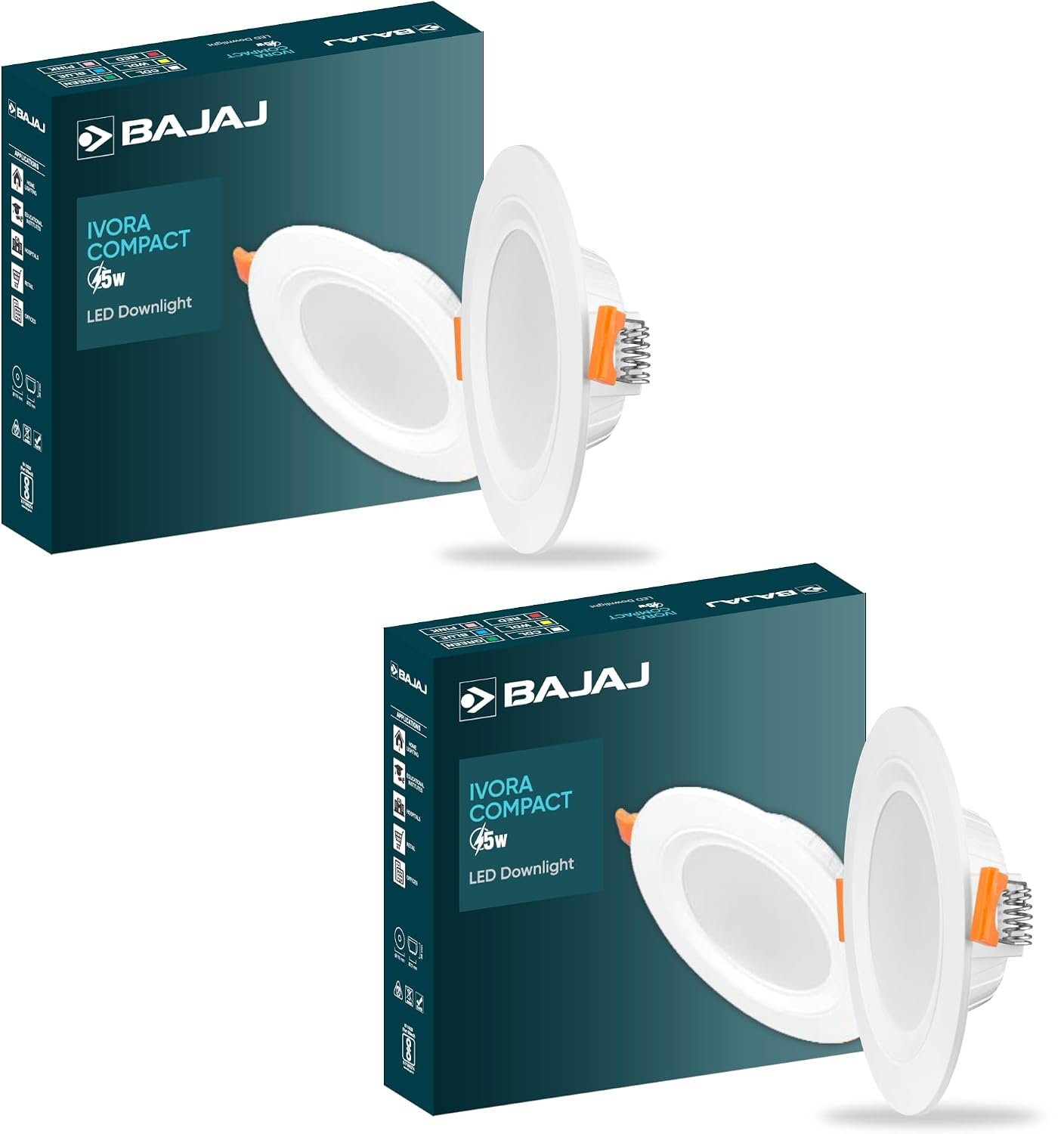 Bajaj Polycarbonate Ivora Compact Downlight | 5W LED Downlight | for Smaller Spaces | Long Life of 25000 Hours | Soothing Light (Warm Day Light, Pack of 2)