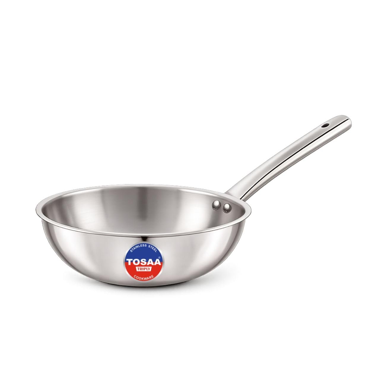 TOSAA TRIPLY Wok 18 CM (1250 ML)|Made with Premium triply Construction for Better Durability and Long-Lasting Performance.