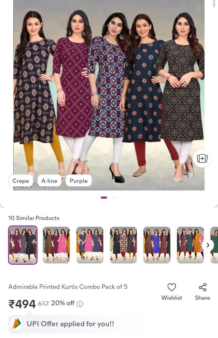 Admirable Printed Kurtis Combo Pack of 5