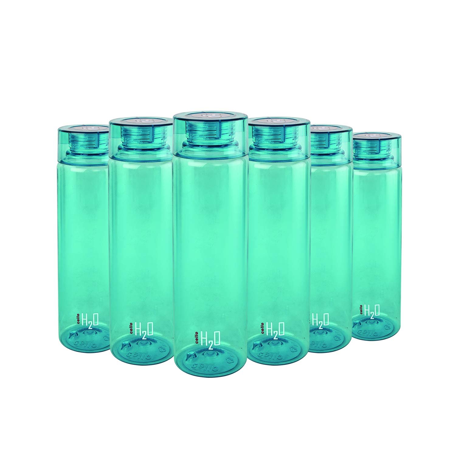CELLO H2O Round Unbreakable Plastic Water Bottle | Lid is sealed by a silicone ring | Leak proof & break-proof |Best Usage for Office/School/College/Gym/Picnic/Home/Fridge | 1 Liter | Green, Set o
