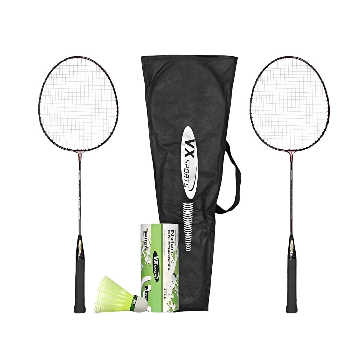 Vector X Lightweight Adult Badminton Racket Set of 2 with 3 Nylon Shuttlecocks for Professional Athletes Training and Competition Rackets Set, Playing Outdoor, Backyards, Gym
