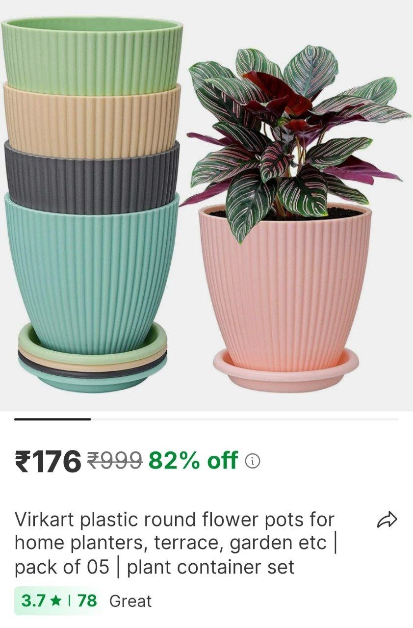 virkart plastic round flower pots for home planters terrace garden etc pack of 05 plant container se