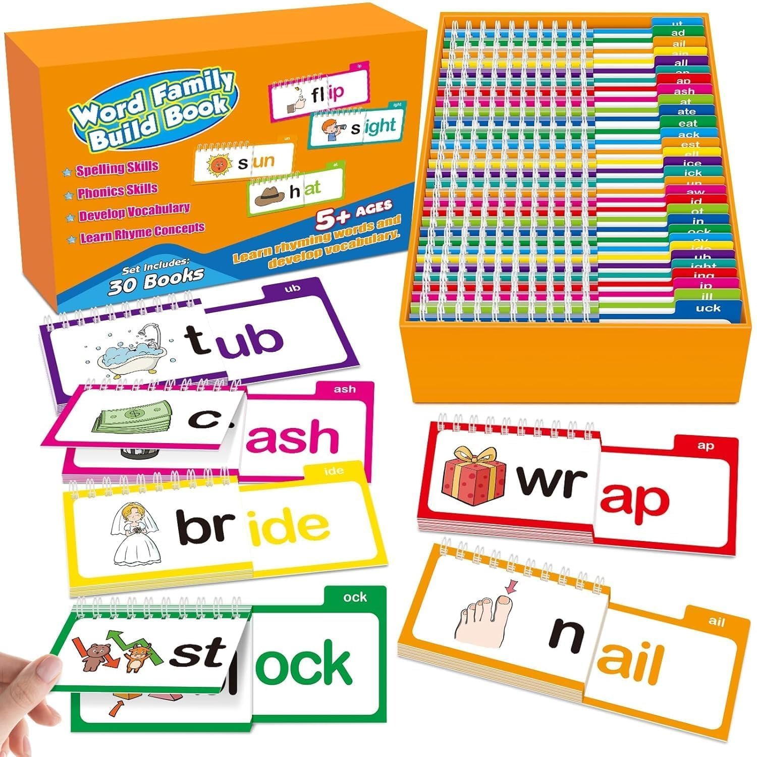 30PCS Read and Rhyme Flip Books, Interesting Word Family Flip Books, ABC Vocabulary Cards, Sight Words Flash Cards Kindergarten, Read and Rhyme Flip Activity Book