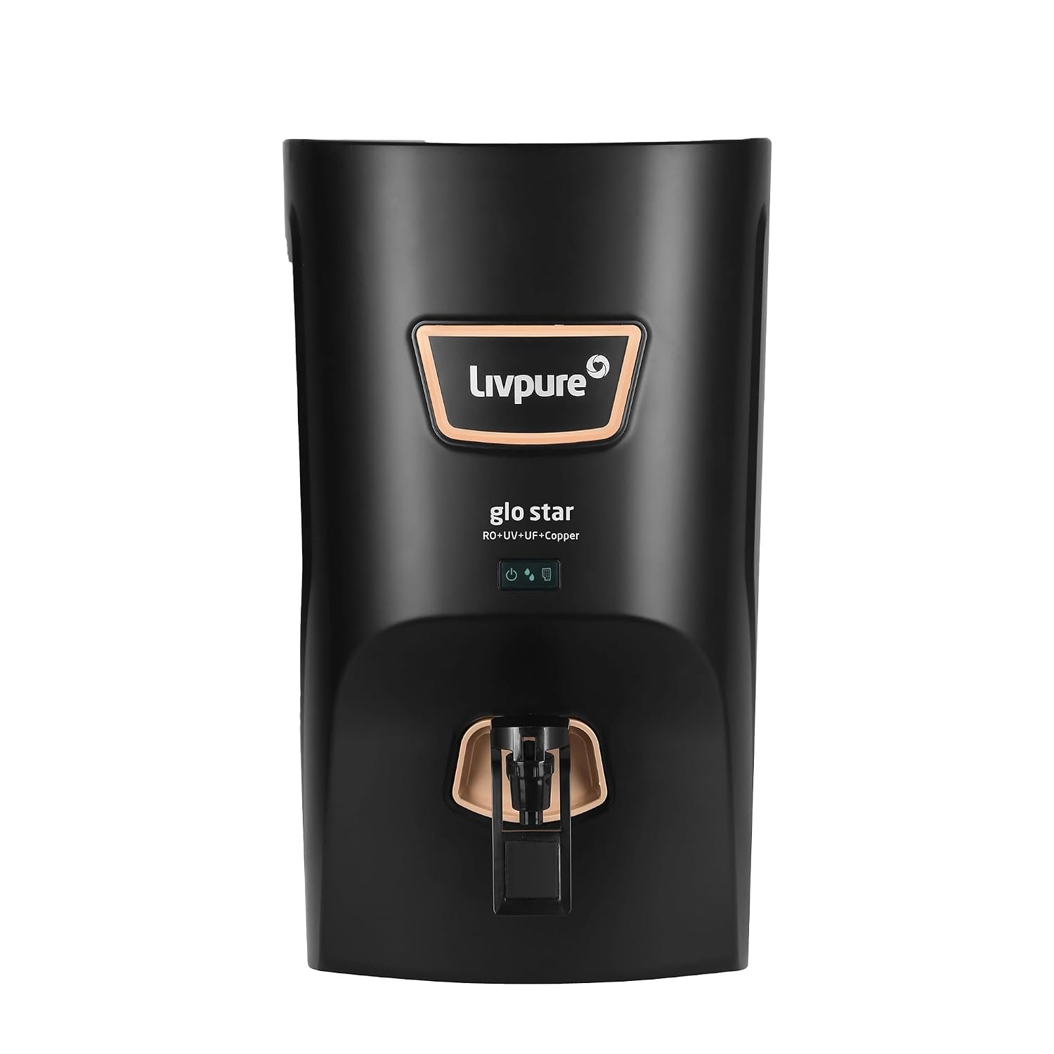 Livpure Glo Star Copper Water Purifier | Free Standard Installation | 8 Stage Advanced Purification | RO+UV+UF Copper | Mineraliser | In Tank UV Sterilisation | 7L Storage Capacity | Black
