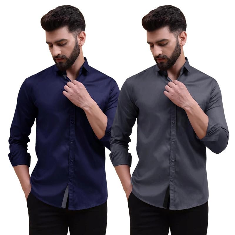 Tee Projekt Solid Shirt for Men's,Solid Shirt for Men's, Casual Shirt for Men,Full Sleeve Spread Collar Shirt for Men, Shirt for Men||(Pack of-2)||