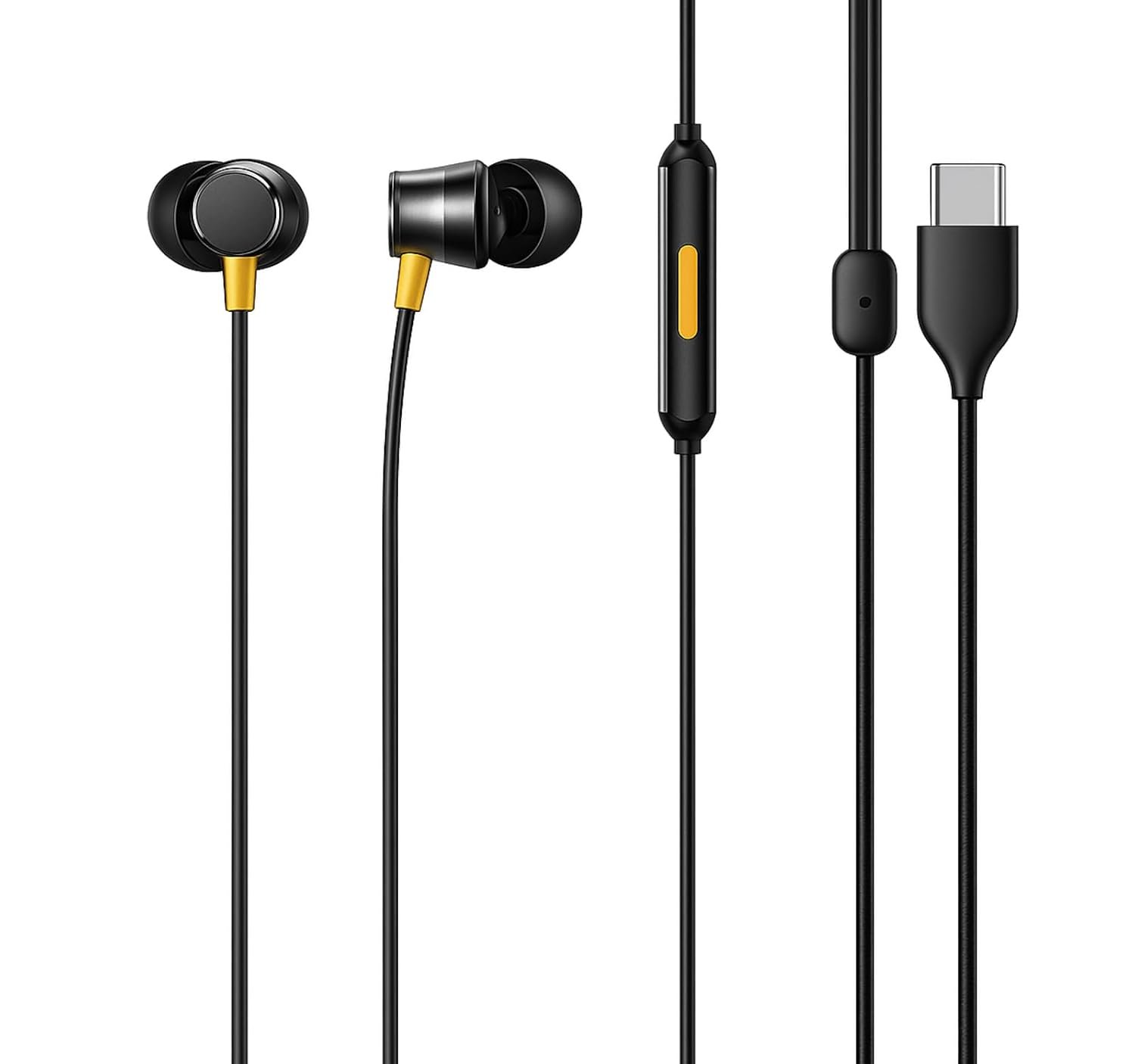USB Type-C Wired Earphones for Realme Buds 3 with Deep Bass Audio, HD Microphone and in-Line Music Controls