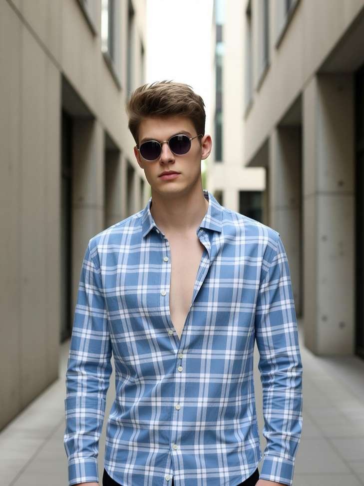 rodeiz men checkered casual blue shirt