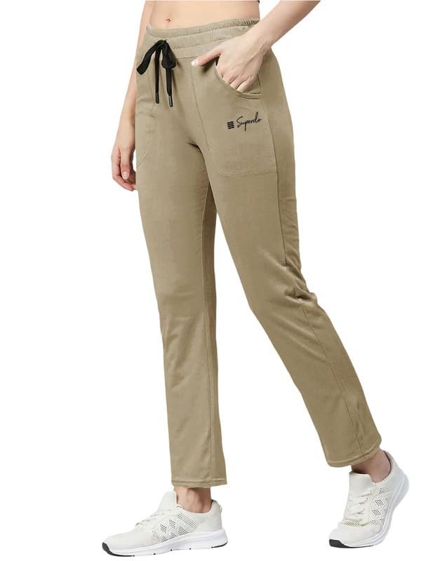 Women's Premium Cotton Solid Track Pant with Elastic Waistband, Adjustable Drawstring and Side Pockets