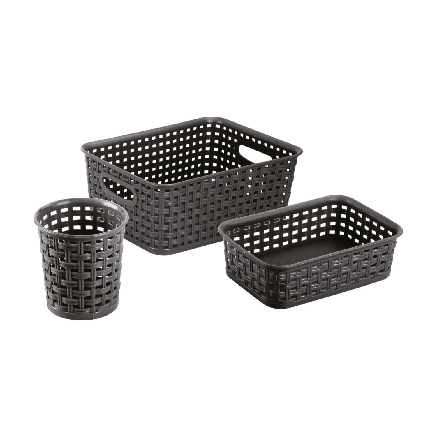 Joyo Multipurpose Cane Basket Plastic Rectangle, BPA Free, Shelf Storage Organizer (Assorted, Pack of 3)