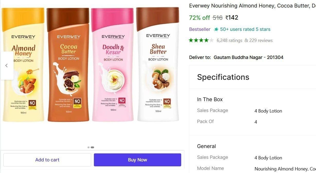 everwey nourishing almond honey cocoa butter doodh kesar shea butter body lotion