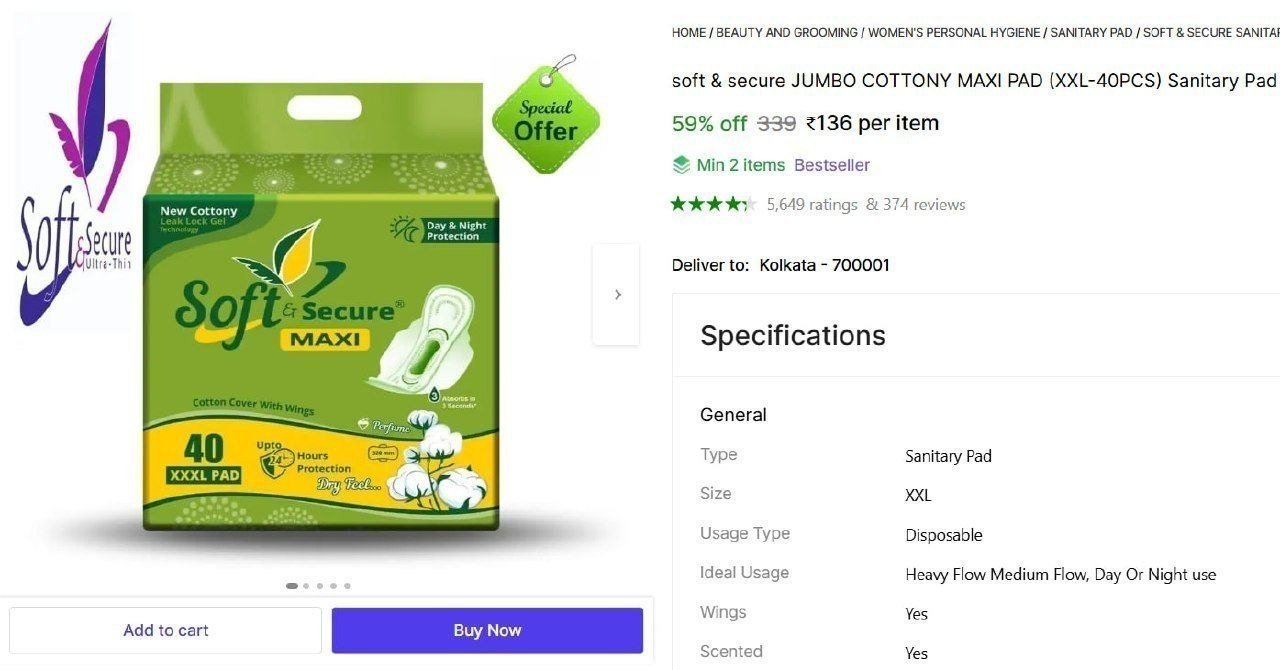 soft secure jumbo cottony maxi pad xxl 40pcs sanitary