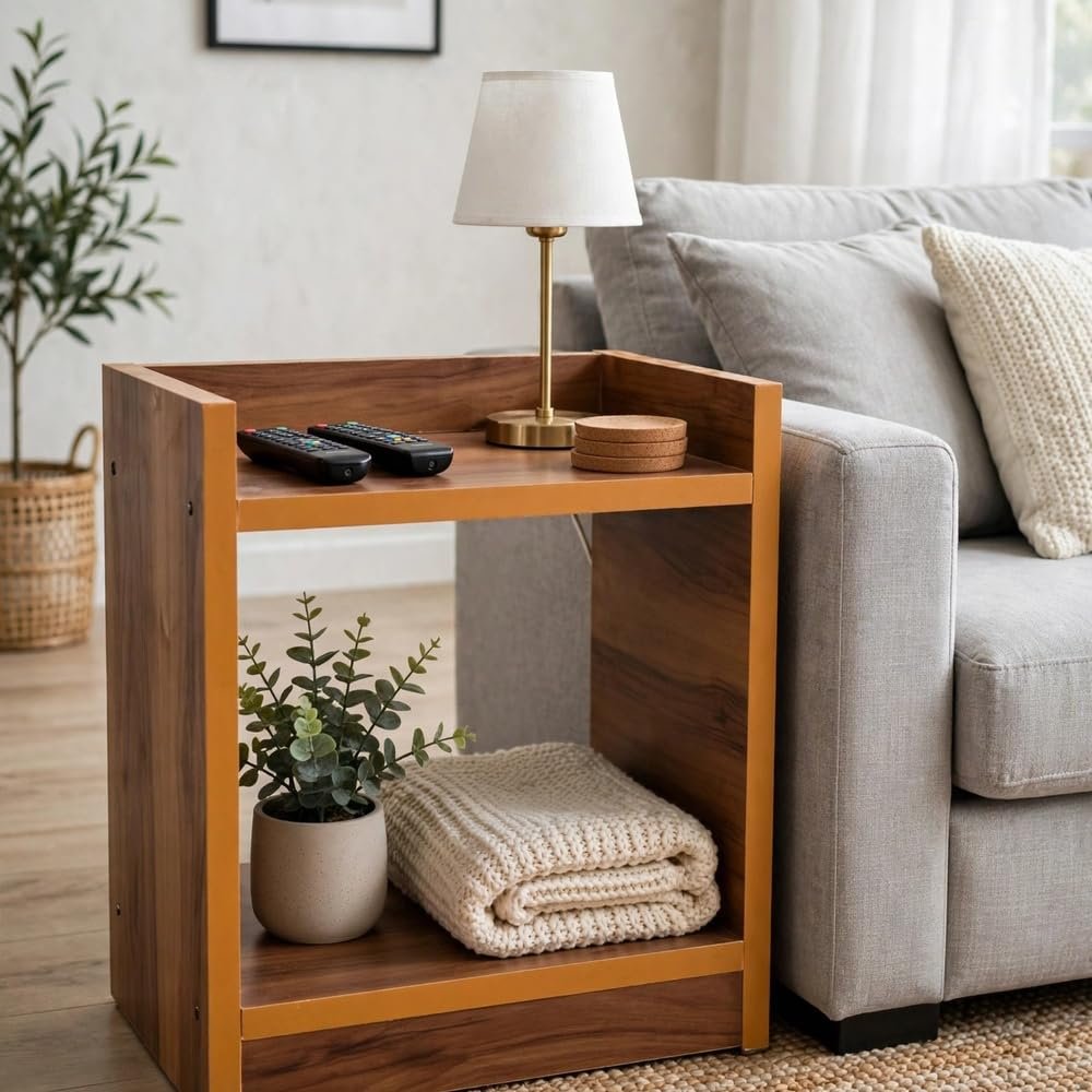SBF Furniture Engineered Wood Side Table with Storage Shelf, Modern End Table for Living Room, Bedroom & Sofa, Wooden Nightstand with Open Shelves (Yellow)