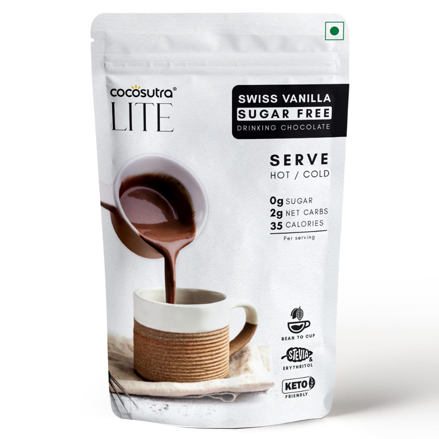 Cocosutra Sugar-Free Swiss Vanilla Drinking Chocolate (200g) | Hot or Cold | Keto & Vegan | 10 Cups