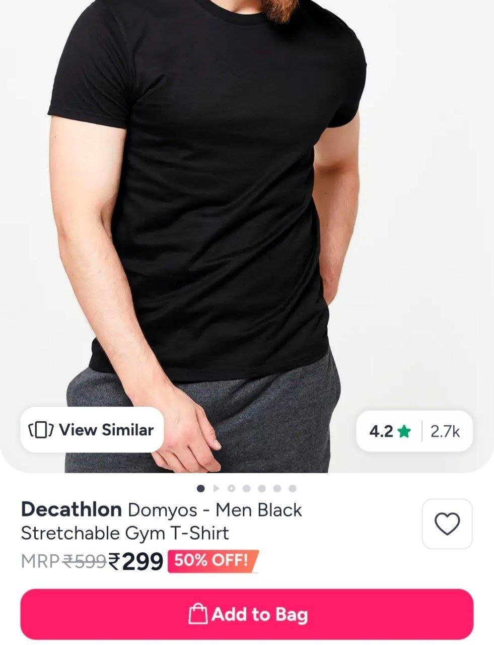 Buy Decathlon Domyos   Men Black Stretchable Gym T Shirt -  - Apparel for Men