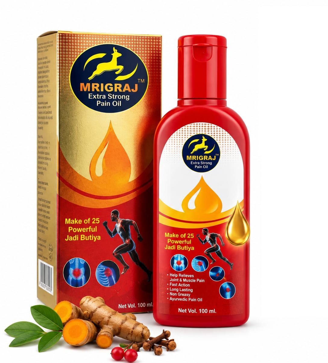 Pain Relief Oil | Extra Strong Herbal Formula with 25 Ingredients | Knee, Joint, Back, Shoulder, Ankle & Leg Comfort | Fast Absorbing Body Massage Oil | 80 ml