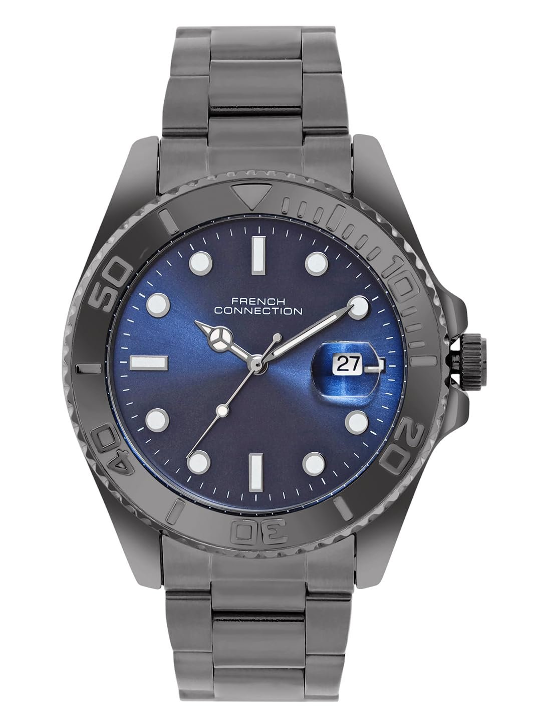 French Connection Apex Blue Round Dial | Stainless Steel Strap | Date Window Display | Wrist Watch for Men - FCH17GNM