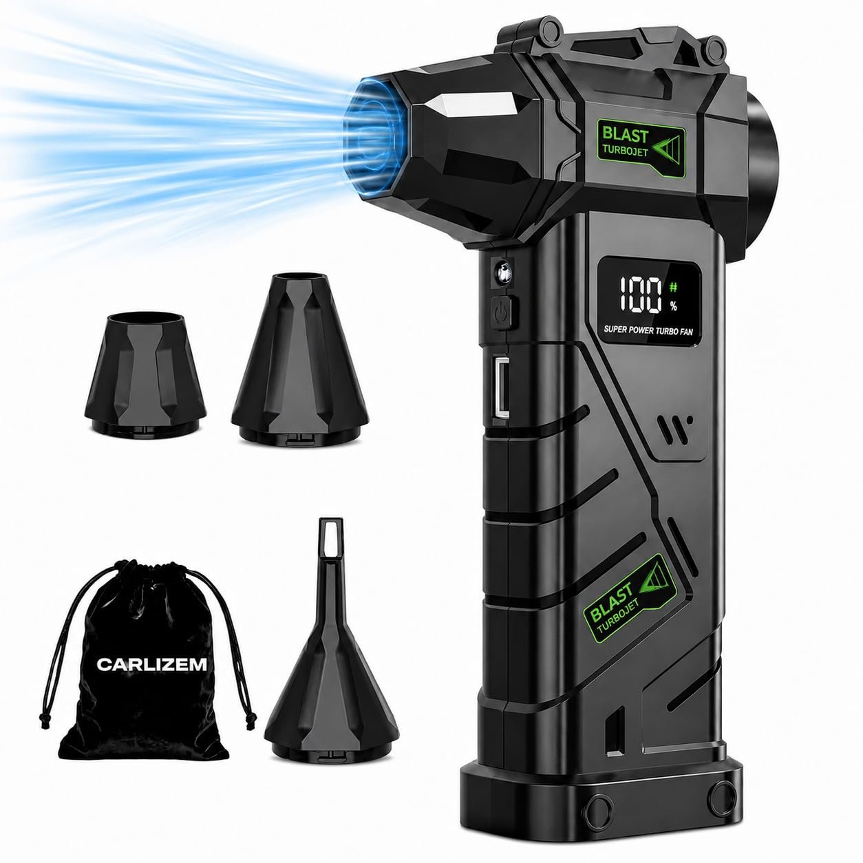 Carlizem® 2026 TurboJet Blast 150000 RPM India's Most Powerful Air Duster 8000 Mah Cordless Air Blower for Dust Cleaning, Car, PC, Home | Brushless Motor Type-C Rechargeable Mini Portable
