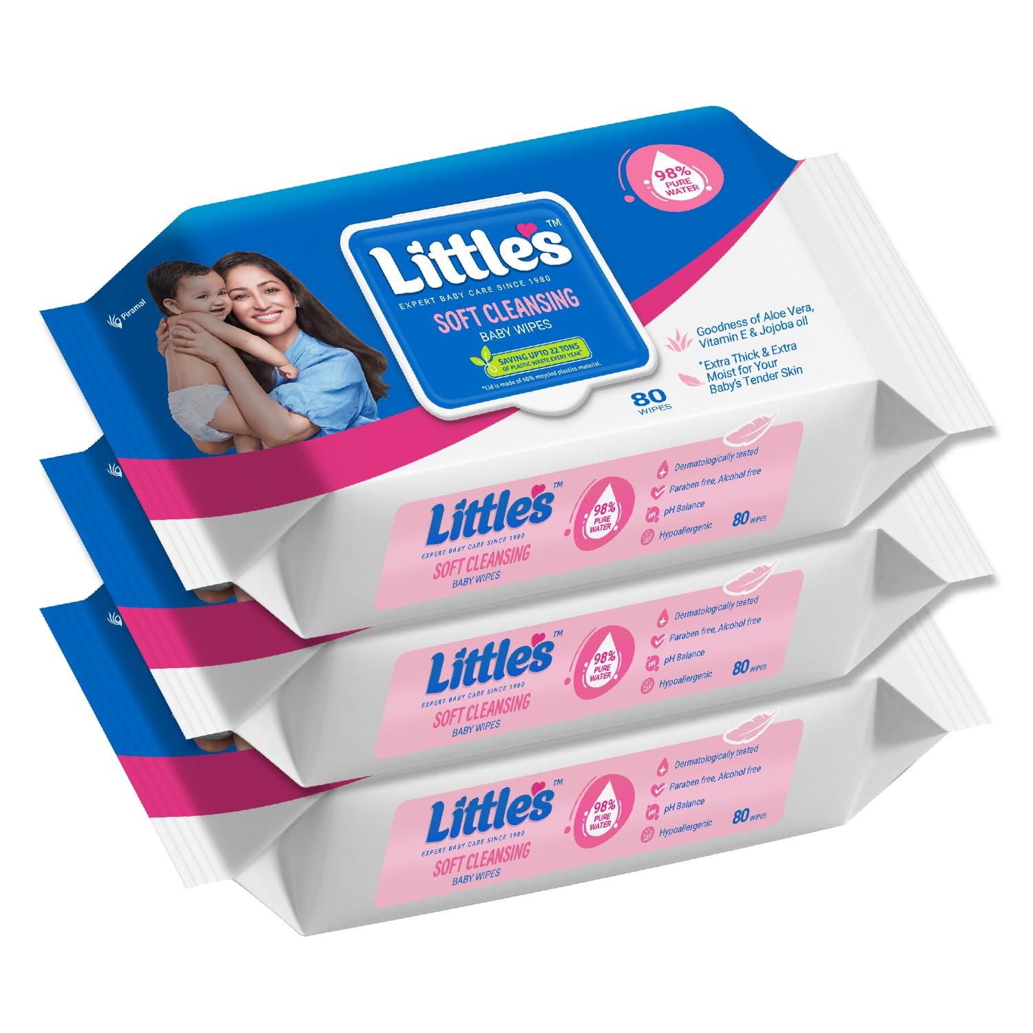 Little's Soft Cleansing Baby Wipes with Lid | 80 Wipes x Pack of 3 - 240 Wipes | Extra Thick & Moist Wet Wipes for Baby's | Prevents Rashes & Redness with Goodness of Aloe Vera, Vitami