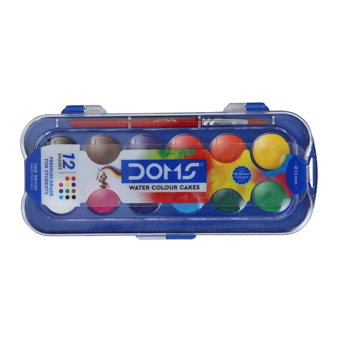 DOMS Non-Toxic 23mm Water Colour Cake Set with Paint Brush (12 Assorted Shades x 4 Set) (DM7427P4)