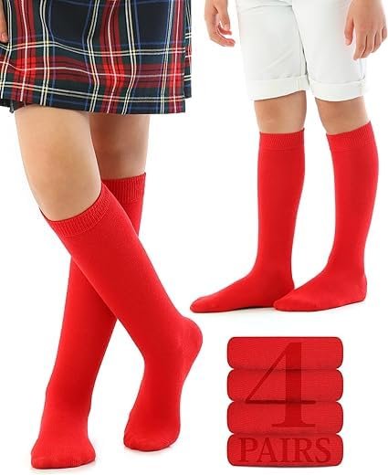 WKLOUYHE Kid's Knee High Cotton Socks for Girls Boys and Toddlers, Solid Color Long School Uniform Socks_Pack Of 04