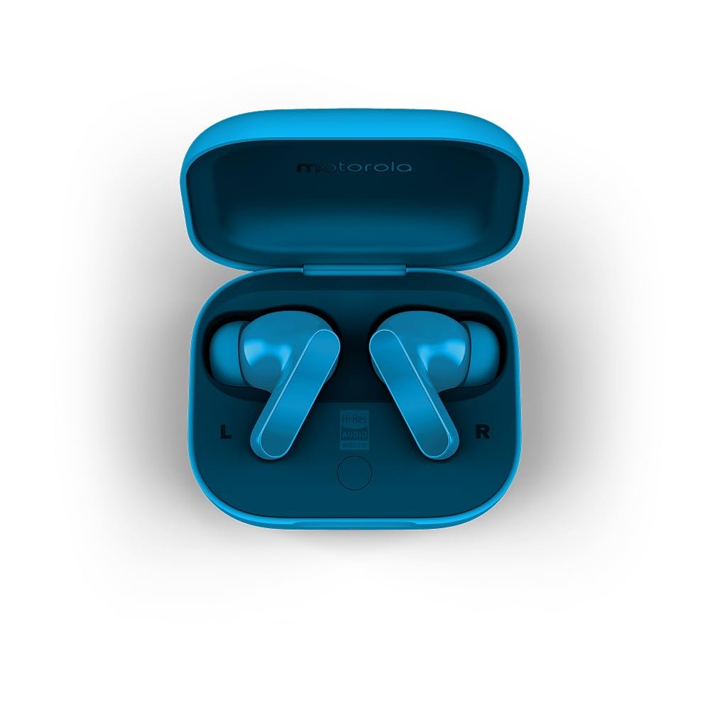 Motorola Moto Buds Bass (Blue, TWS) | Hi-Res Audio with LDAC | 12.4mm Drivers, 50 dB ANC | 6-Mic ENC Calling | 41H Playtime | Bluetooth 5.3 | IPX4 | Comfortable All-Day Fit | Comfortable All-Day Fit