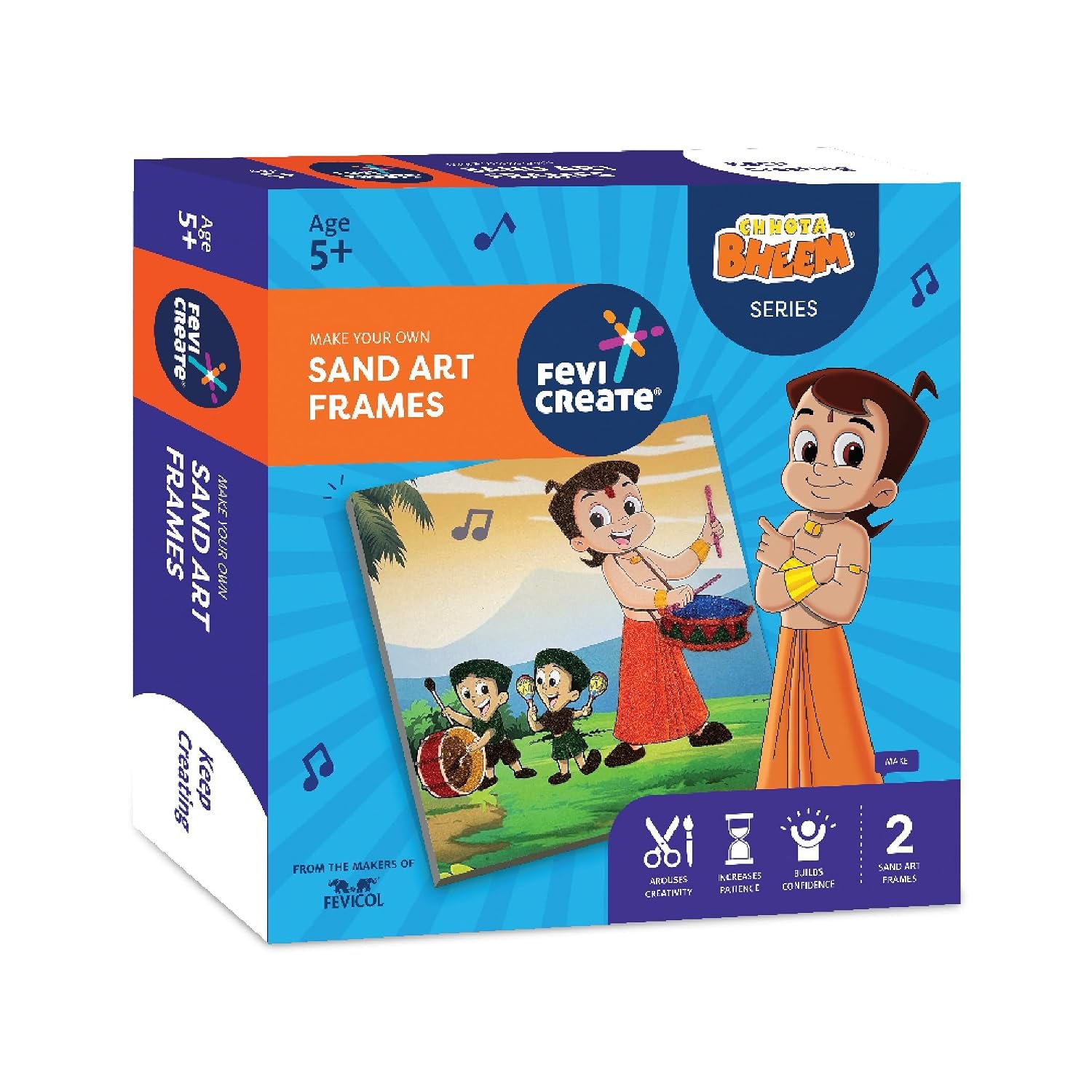 Fevicreate Chhota Bheem Chhutki Sand Kit | All-in-one DIY Craft Kit | Make 2 picture frames with Sand Packets | Birthday Gift | Screen-Free Learning | By Fevicol | Best Gift for Boys & Girls 5+ ye