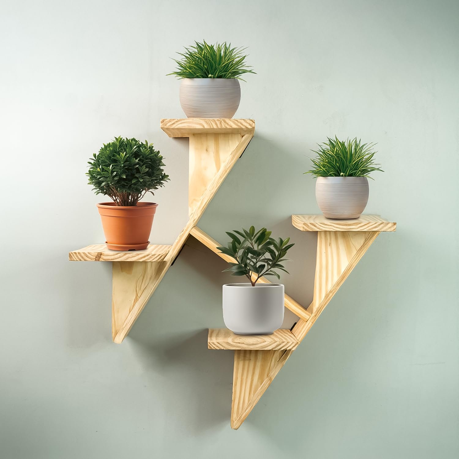 TrustBasket Floater Plant Stand | 4-Tier Wood Plant Stand for Home Decor | Plant Stands for Outdoor Balcony Wooden | Wooden Planter Stand for Living Room | Foldable Wooden Flower Stand