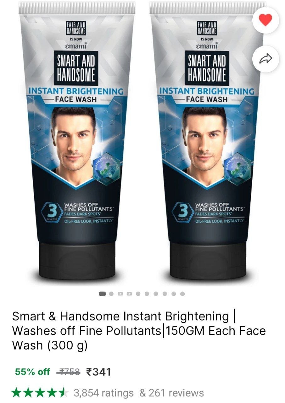 smart handsome instant brightening washes off fine pollutants 150gm each face wash