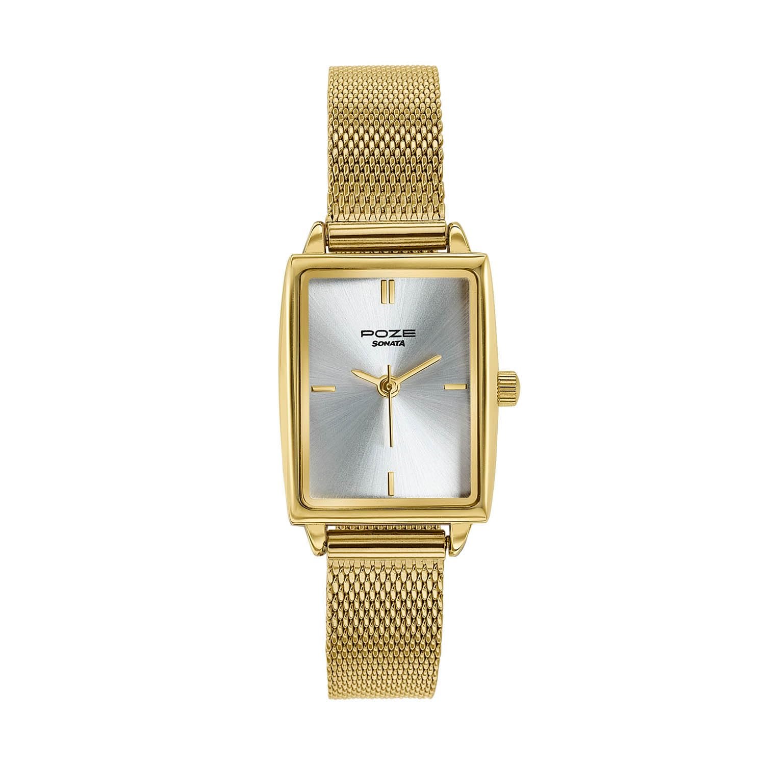 Sonata Poze 8 Quartz Analog Watch and Jewellery Combo for Women with Silver Dial & IPG Mesh Strap – SP80174YM01WF