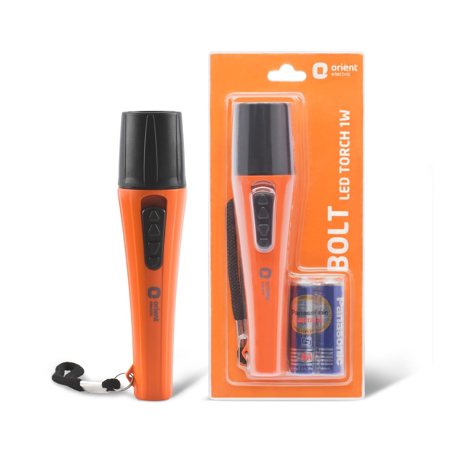 Orient Electric Bolt LED Torch Light | Orange & Black, Pack of 3