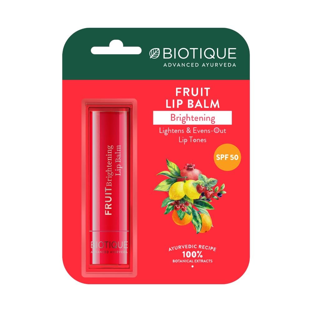 Biotique Fruit Whitening/Brightening Lip Balm | Hydrated and Nourishing Lips| Visibly Lighter Lips | Evens Out Lip Tone | De-pigmentation Balm |100% Botanical Extracts| All Skin Types | 4G