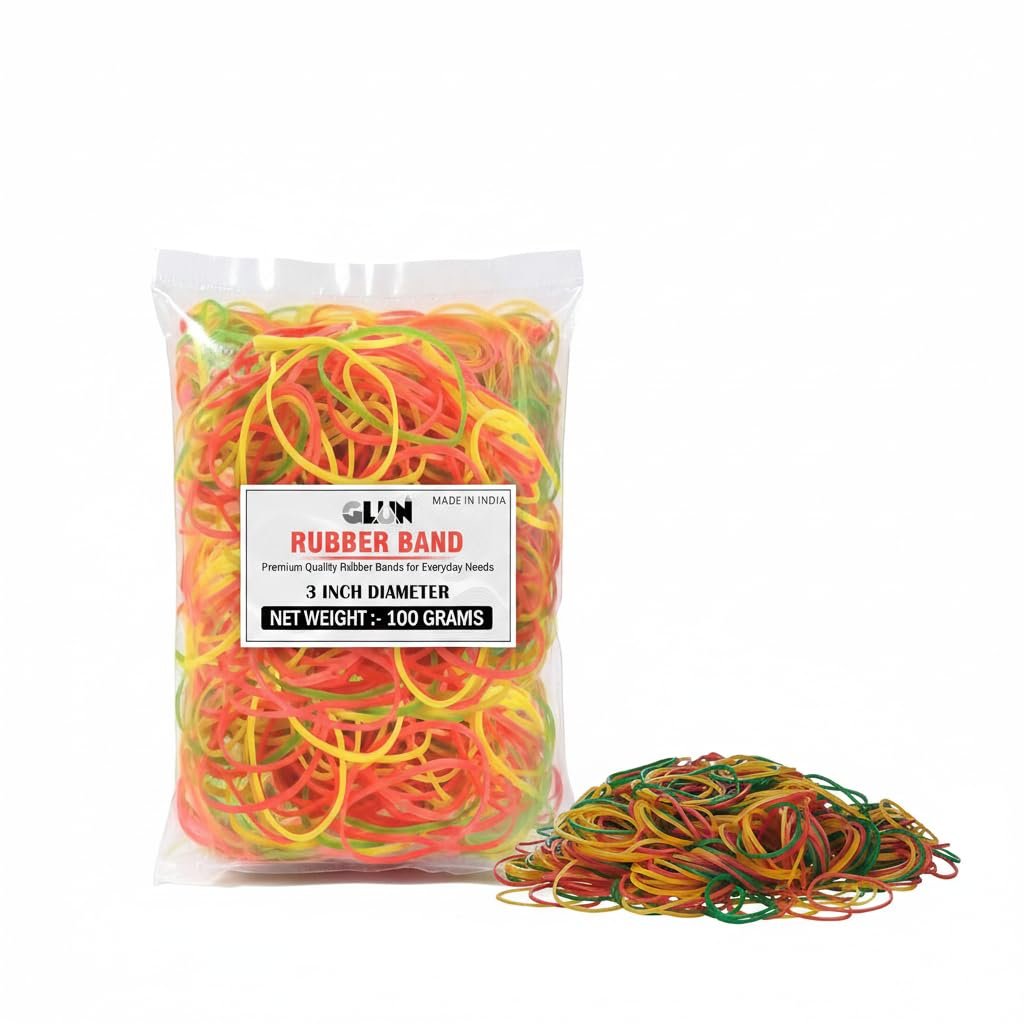 GLUN® Neon Color 3 Inches Width Rubber Bands (100 grams)
