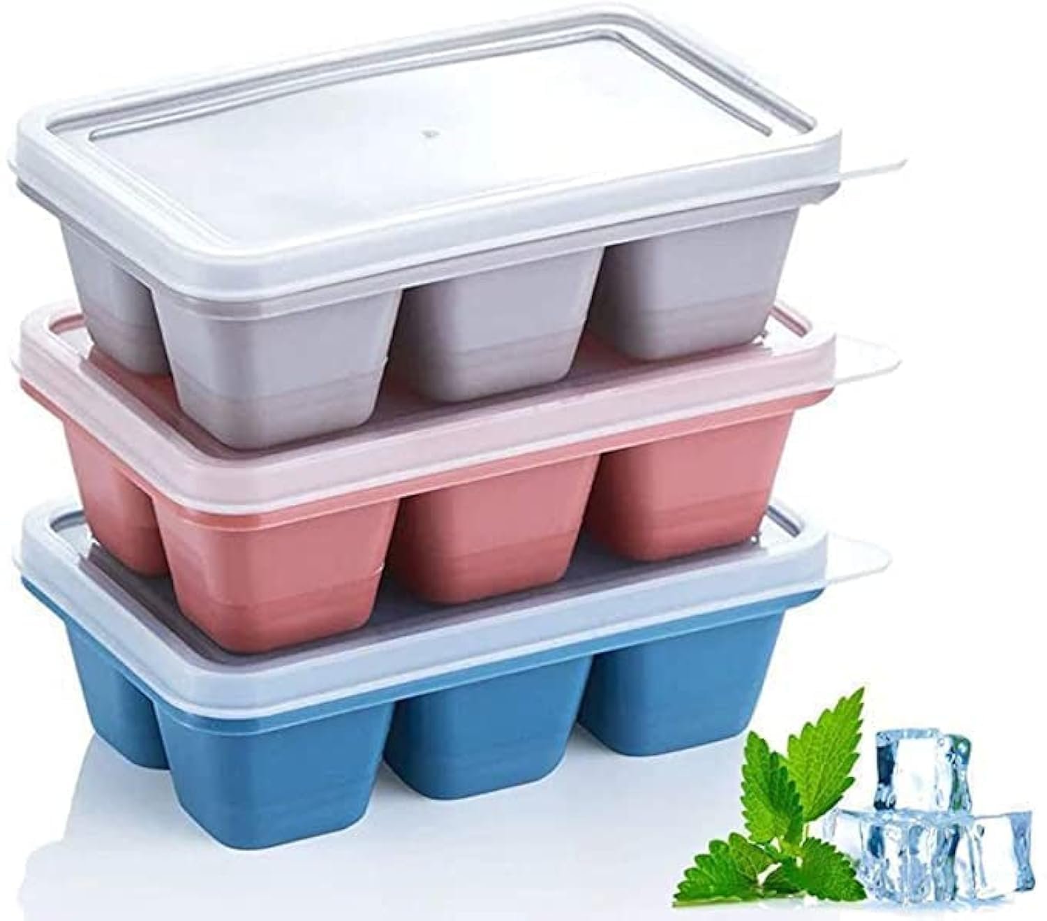 Flexible Plastic Ice Cube Tray- Cube Plastic Ice Cube Moulds & Tray with Flexible Ice Trays, Stackable Flexible & Twist Release Safe Ice Cube Molde (6 Grid Ice Cube Tray, Pack of 1)