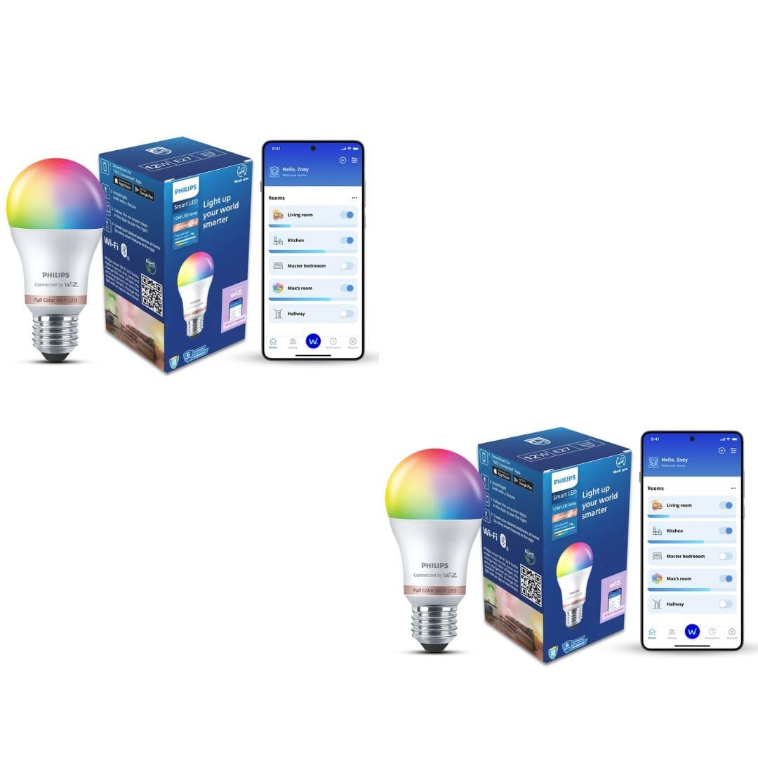 Philips Wiz Wi-Fi Enabled E27 12-Watt LED Smart Bulb, Compatible with Amazon Alexa and Google Assistant(16M Colours +Shades of White + Dimmable + Tunable), Pack of 2