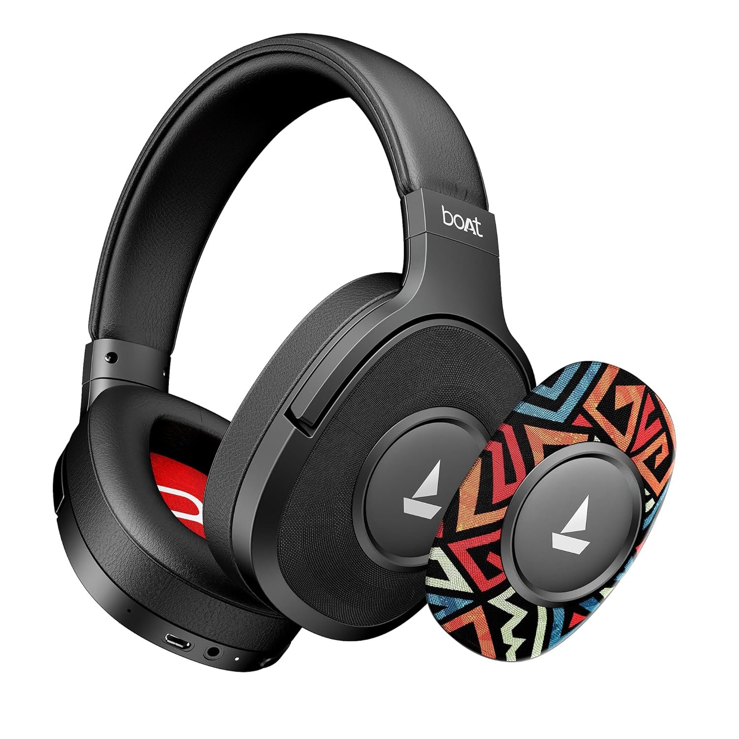 boAt Rockerz Plus 550, Customizable Earcups, 100H Battery, 50mm Drivers, Dual Pair, App Support, Bluetooth Headphones, Wireless Headphone with Mic (Black Psyche)