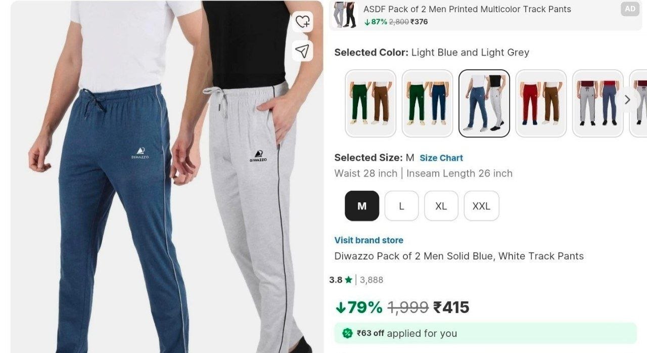 diwazzo solid men blue white track pants