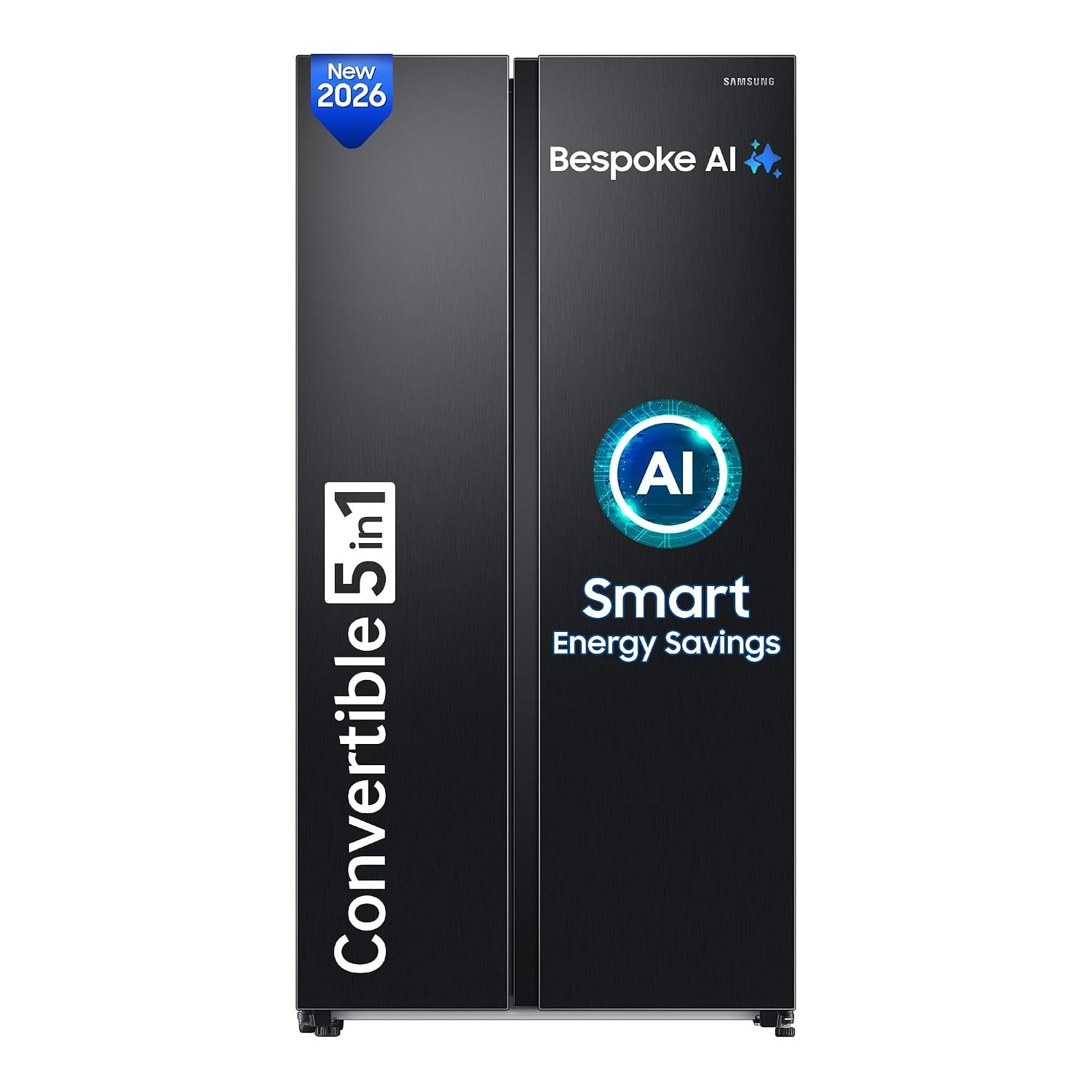 Samsung 653 L, 3 Star, Frost Free, Double Door, Convertible 5-in-1 Digital Inverter, Side By Side AI Enabled Smart Refrigerator with WiFi (RS76CG8003B1HL, Black Matte/Black DOI)