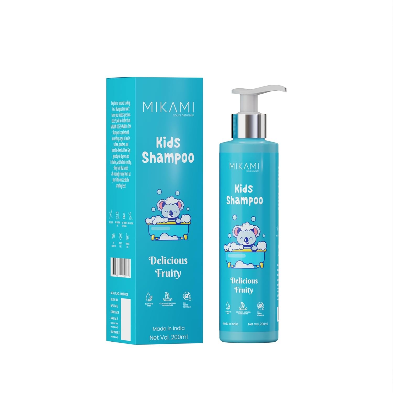 Kids Shampoo, Nourishing Mild For Frizzy Hair, Fruity Scent, Hydrating, Tear-Free, Ph Balanced Sulphate & Paraben Free Argan Oil Shampoo for Kids (200Ml)