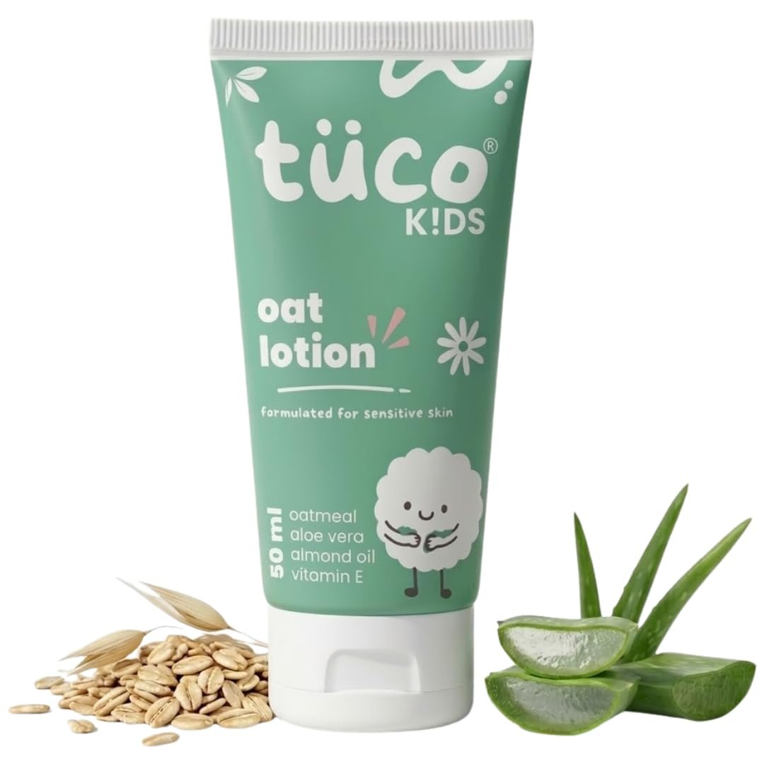 Tuco® Oat Body Lotion for Kids | 48Hrs Moisturization | 3-15 Yrs | Enriched with Vitamin E, Aloe Vera, Almond | Lightweight, Non-Greasy | All Skin Type | Dermat Tested | SLS & Paraben free | 50ml