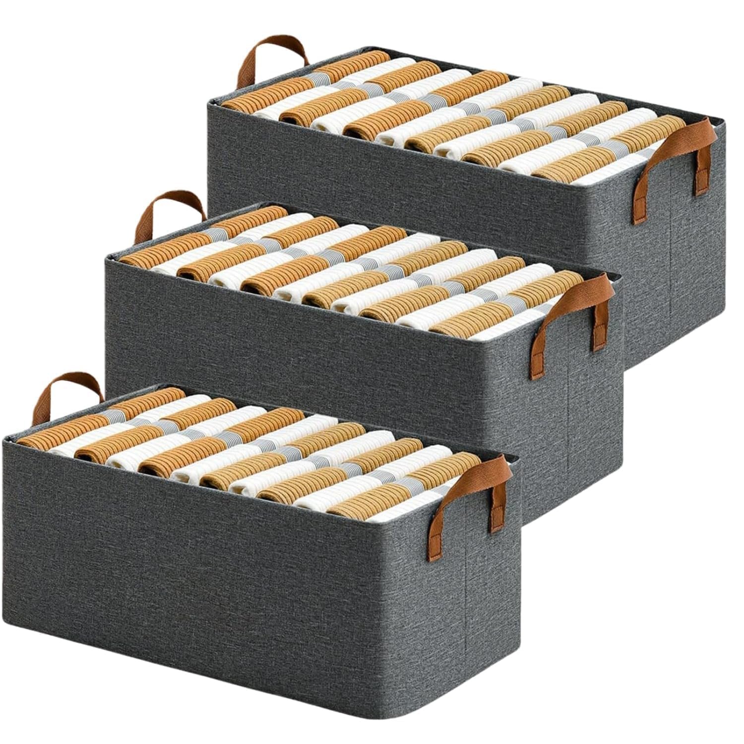 vissera 3 PCs Wardrobe Organizer for Storage Clothes, Foldable Cupboard Storage Box and Organiser, Large Shelf Organizers, Rectangular Almirah Organisers for Dress/Shirts/Pants/Jeans/T-Shirts