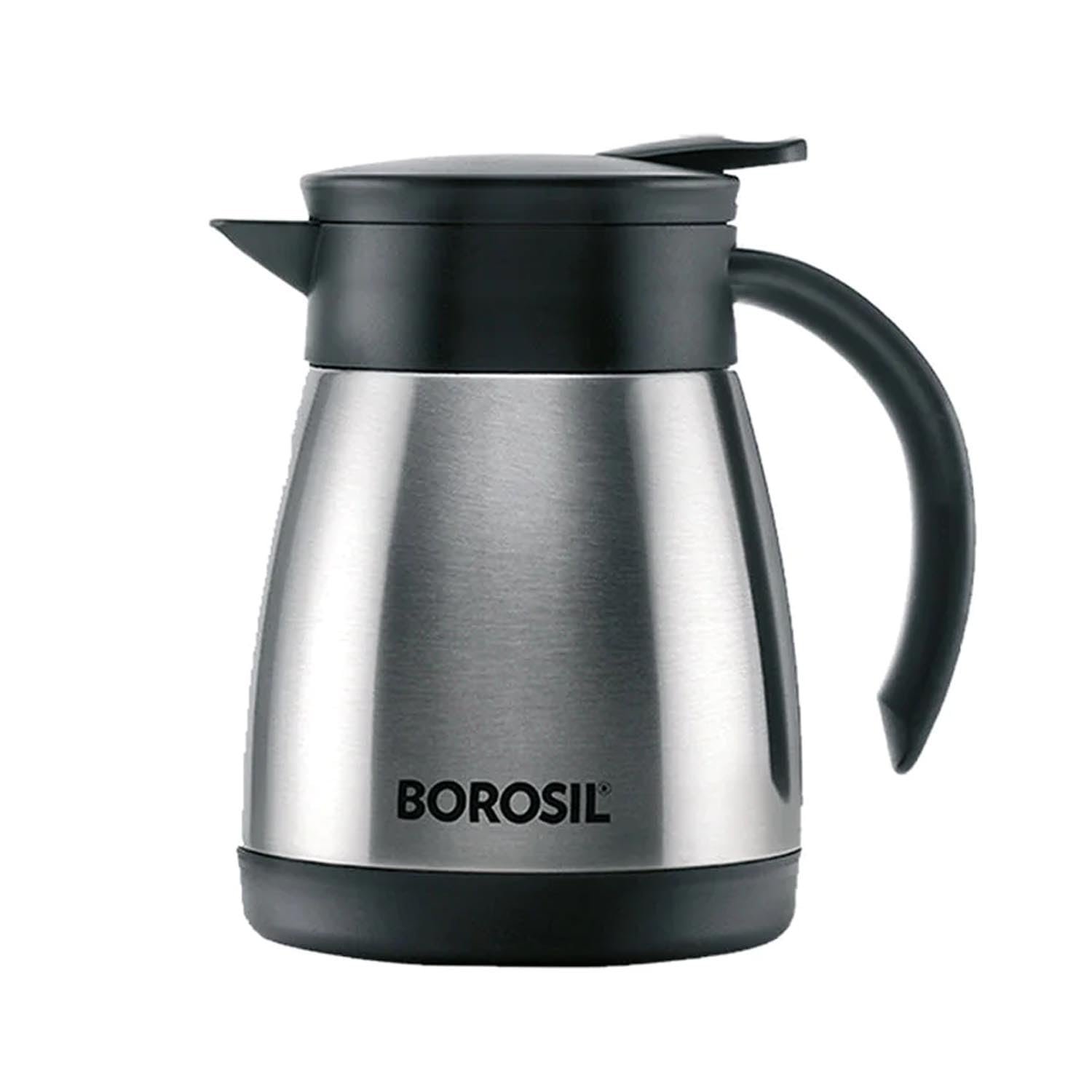 Borosil Stainless Steel Teapot with Handle | Double Wall Vacuum Insulated Thermosteel Carafe | BPA Free Jug for Tea/Coffee & Juice | 18 Hours Hot & 24 Hours Cold | 1 Year Warranty (Silver, 500