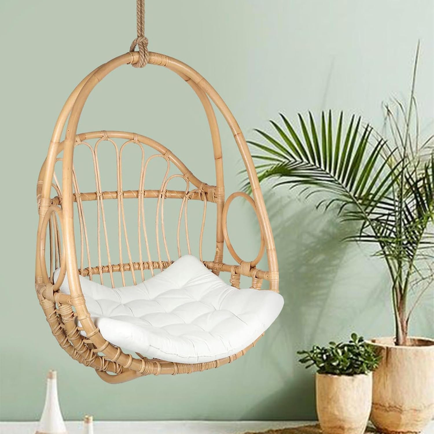 Habere India-All The Cultures Fabricating India Cane Swing Chair | Cane Hanging Chair | Indoor Bamboo Swing Chair | Bamboo Hammock Swing (W:75 x D:62 x H:108 cm)