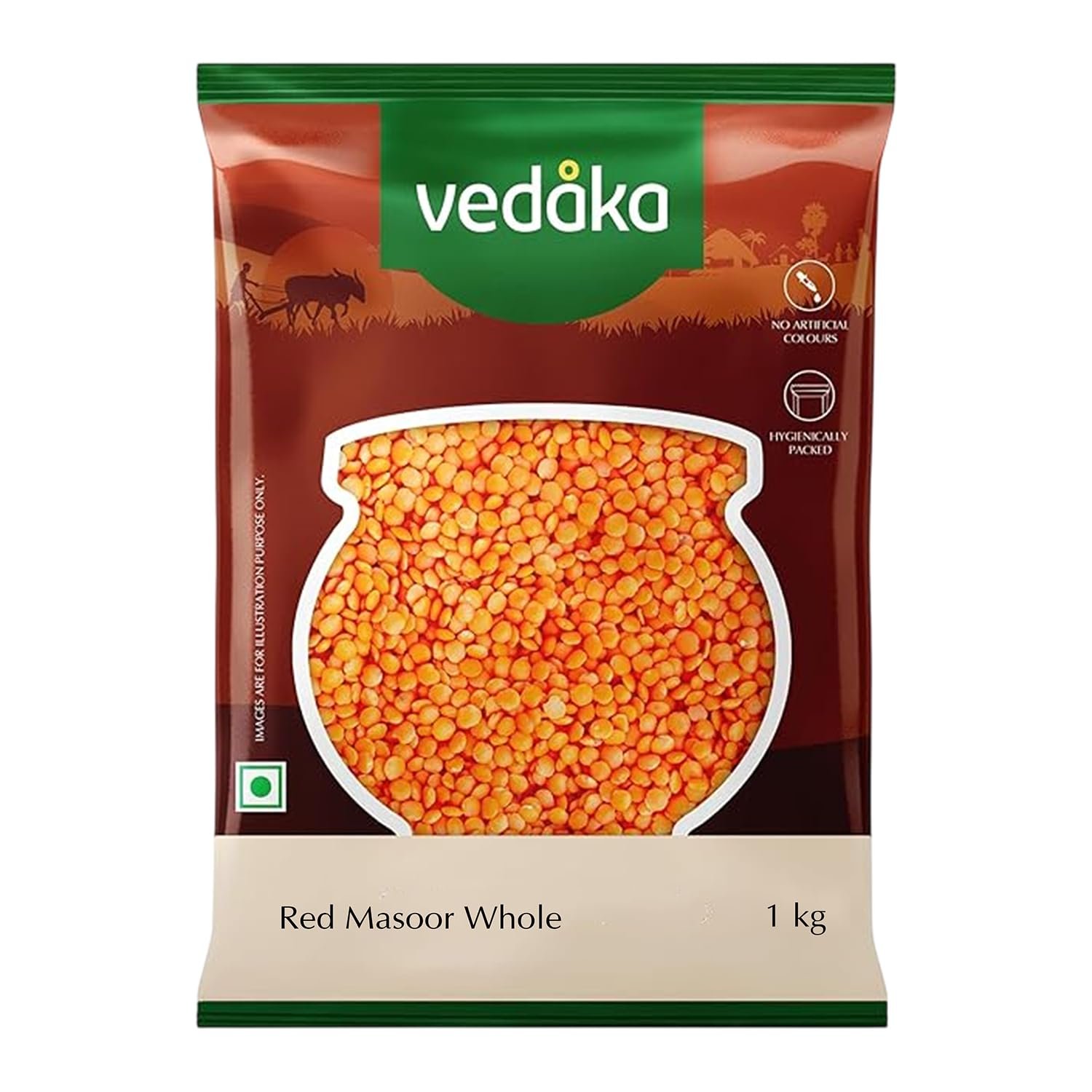 Amazon Brand - Vedaka Unpolished Red Masoor Dal (Whole) | 1 Kg | Naturally Cholesterol Free & No Added Additives