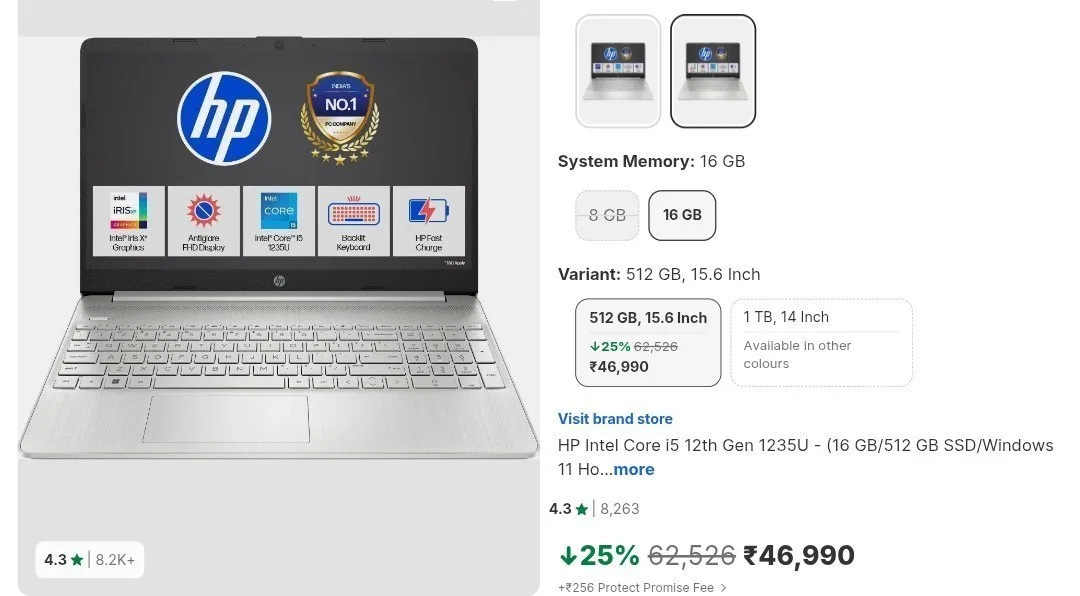 HP Intel Core i5 12th Gen 1235U (16 GB/512 GB SSD/Windows 11 Home)