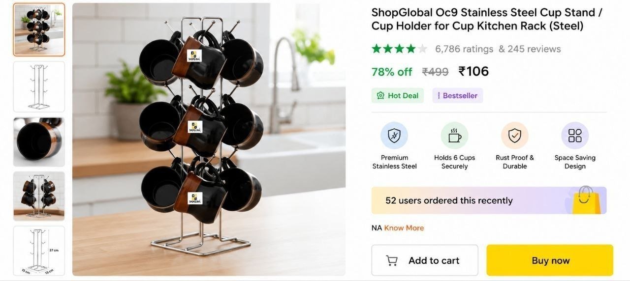 shopglobal oc9 stainless steel cup stand holder kitchen rack