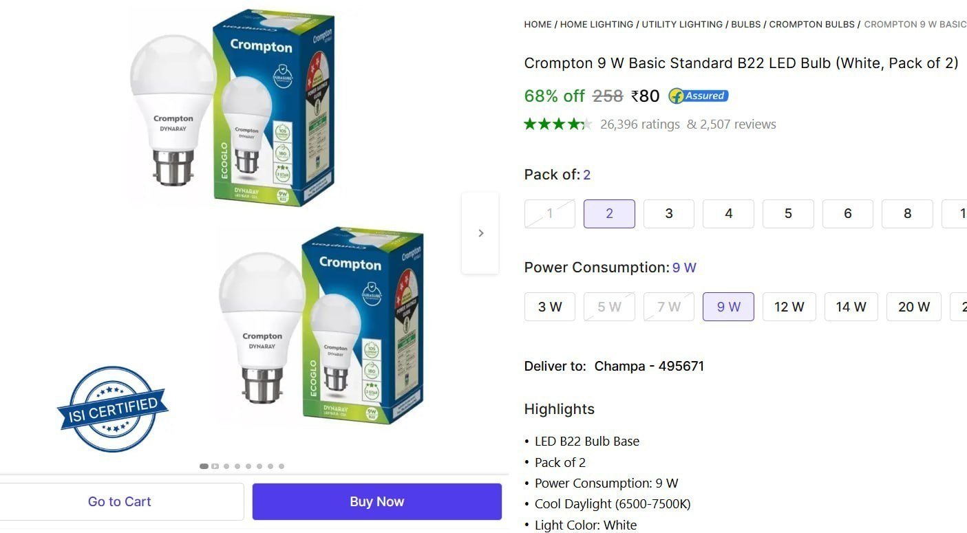 crompton 9 w basic standard b22 led bulb